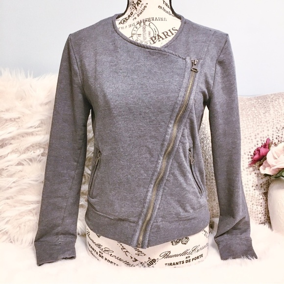 Banana Republic Zip Up Sweatshirt Moto Jacket in Charcoal Grey Size XS - Picture 13 of 16